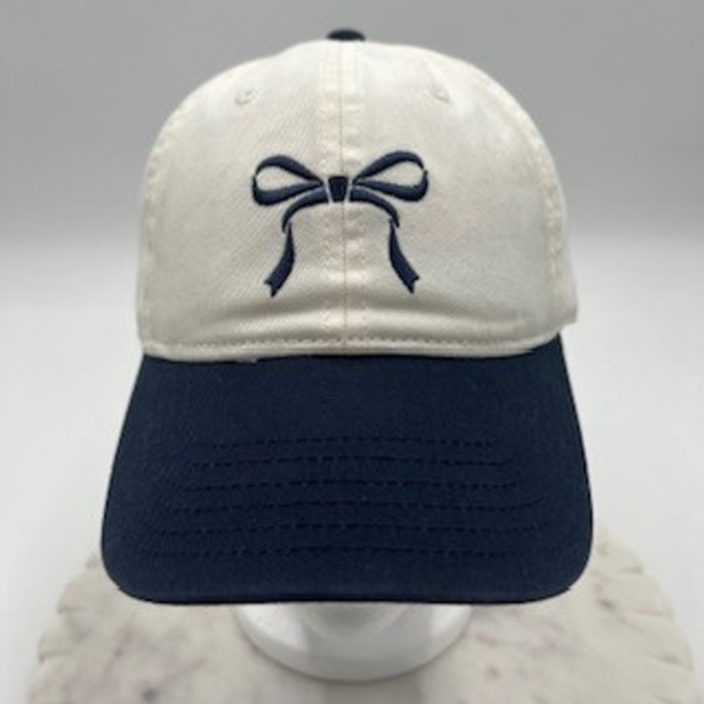 Mighty Fine Womens Embroidered Bow Baseball Cap White Navy Blue Hat‎ NEW